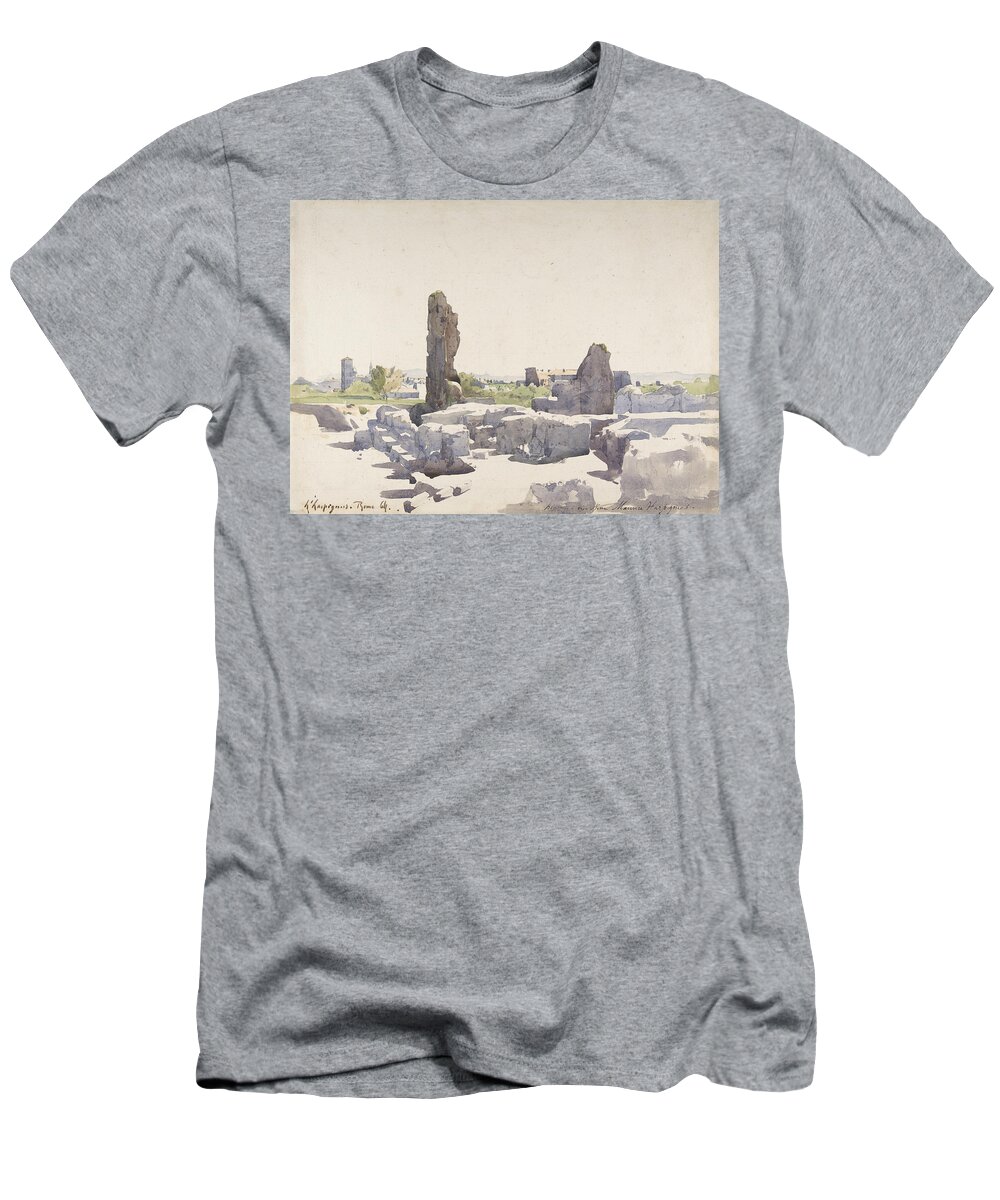 20th Century Art T-Shirt featuring the drawing View of the Colosseum from the Basilica of Domitian and the Flavian Palace, Rome by Henri Harpignies
