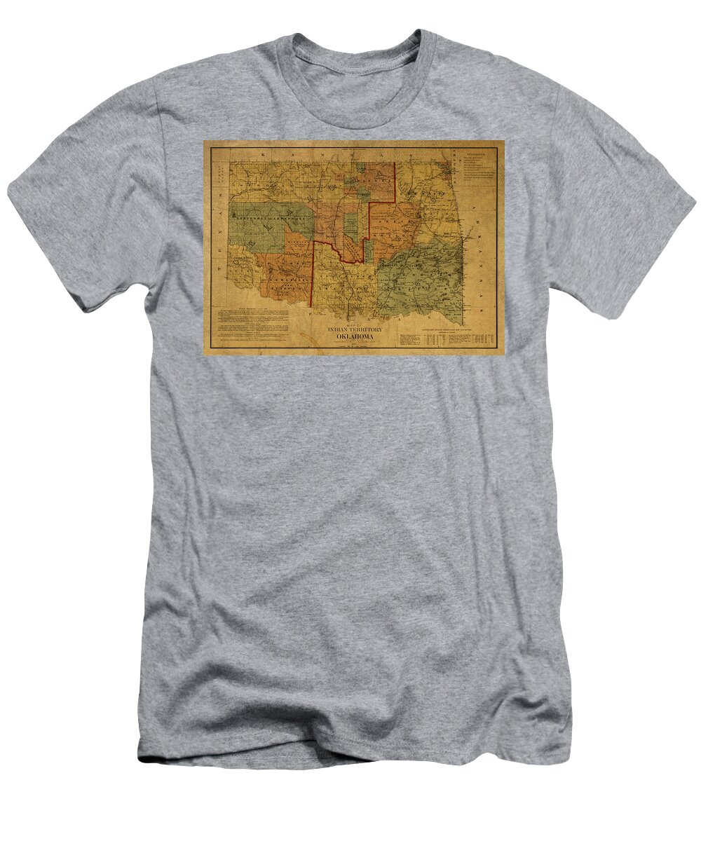 Vintage T-Shirt featuring the mixed media Vintage Map of Oklahoma by Design Turnpike