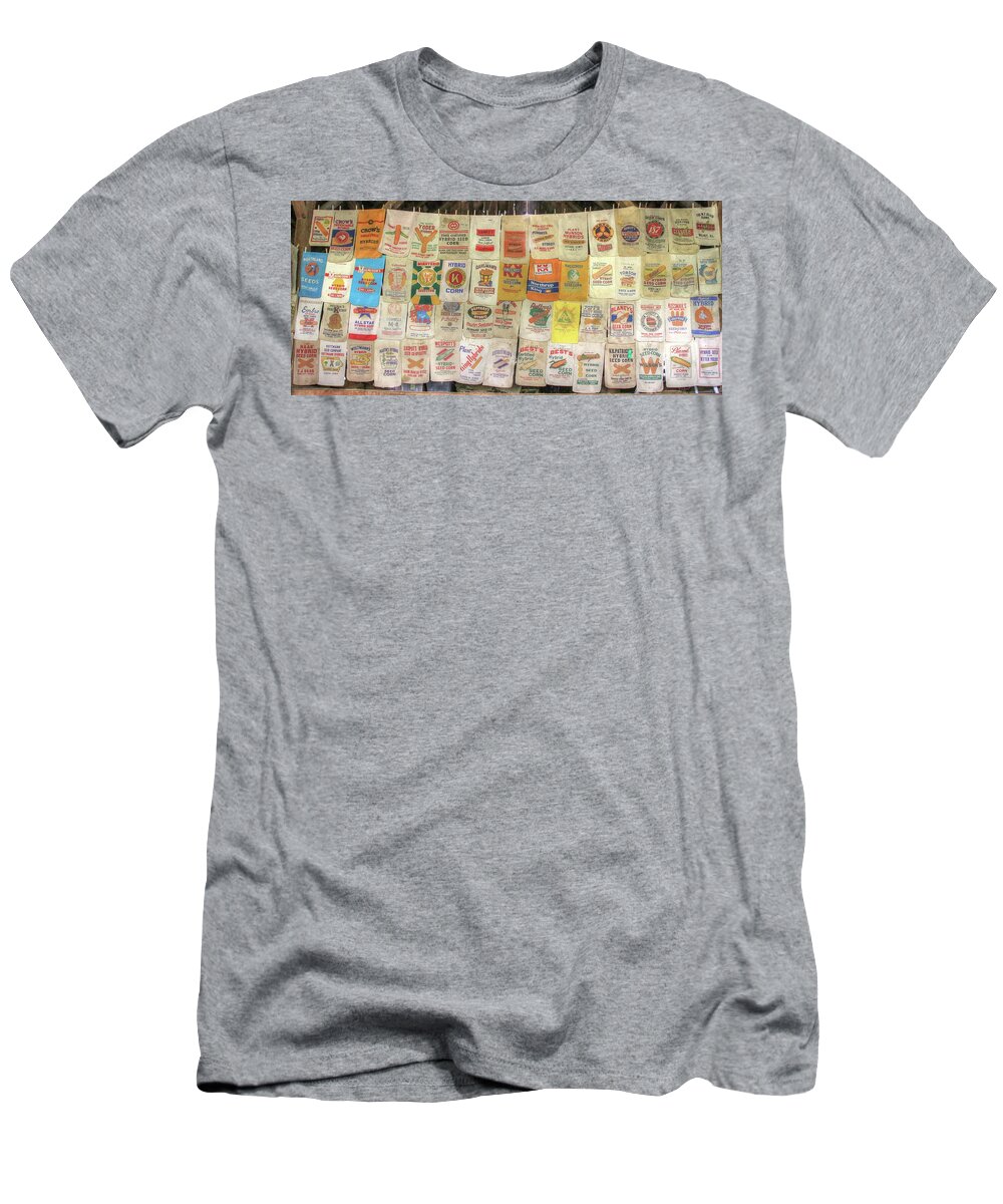 Seed T-Shirt featuring the photograph Vintage Seed Sacks - Saved and Hung by J Laughlin