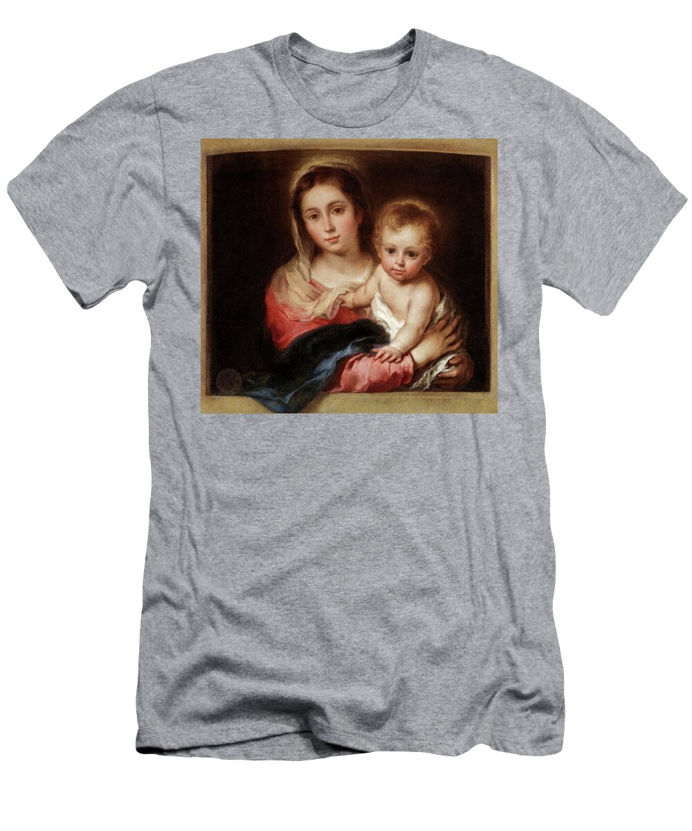 Bartolome Esteban Murillo T-Shirt featuring the painting Virgin of the Napkin, Virgin with Child by Bartolome Esteban Murillo