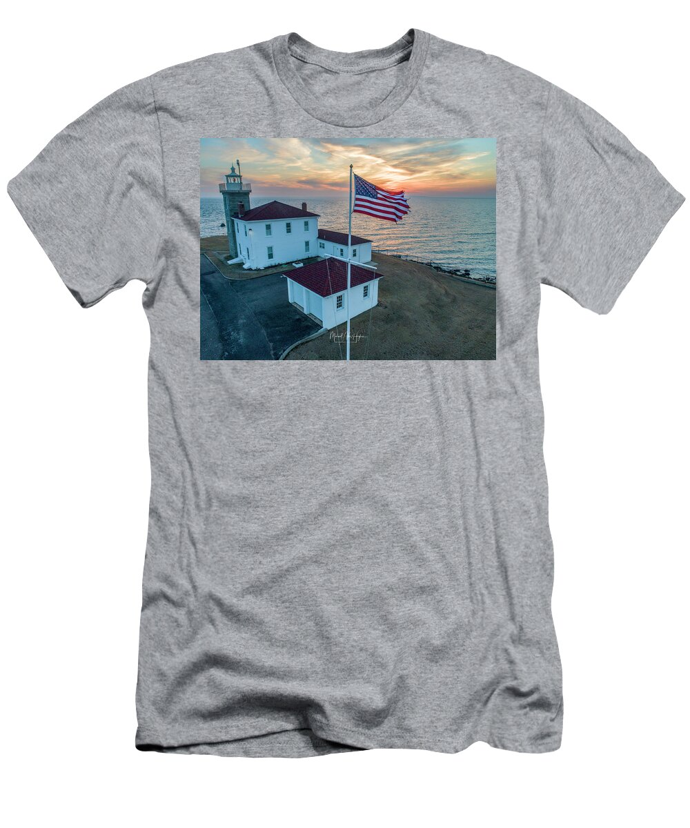 Lighthouse T-Shirt featuring the photograph Watch Hill Lighthouse #1 by Veterans Aerial Media LLC