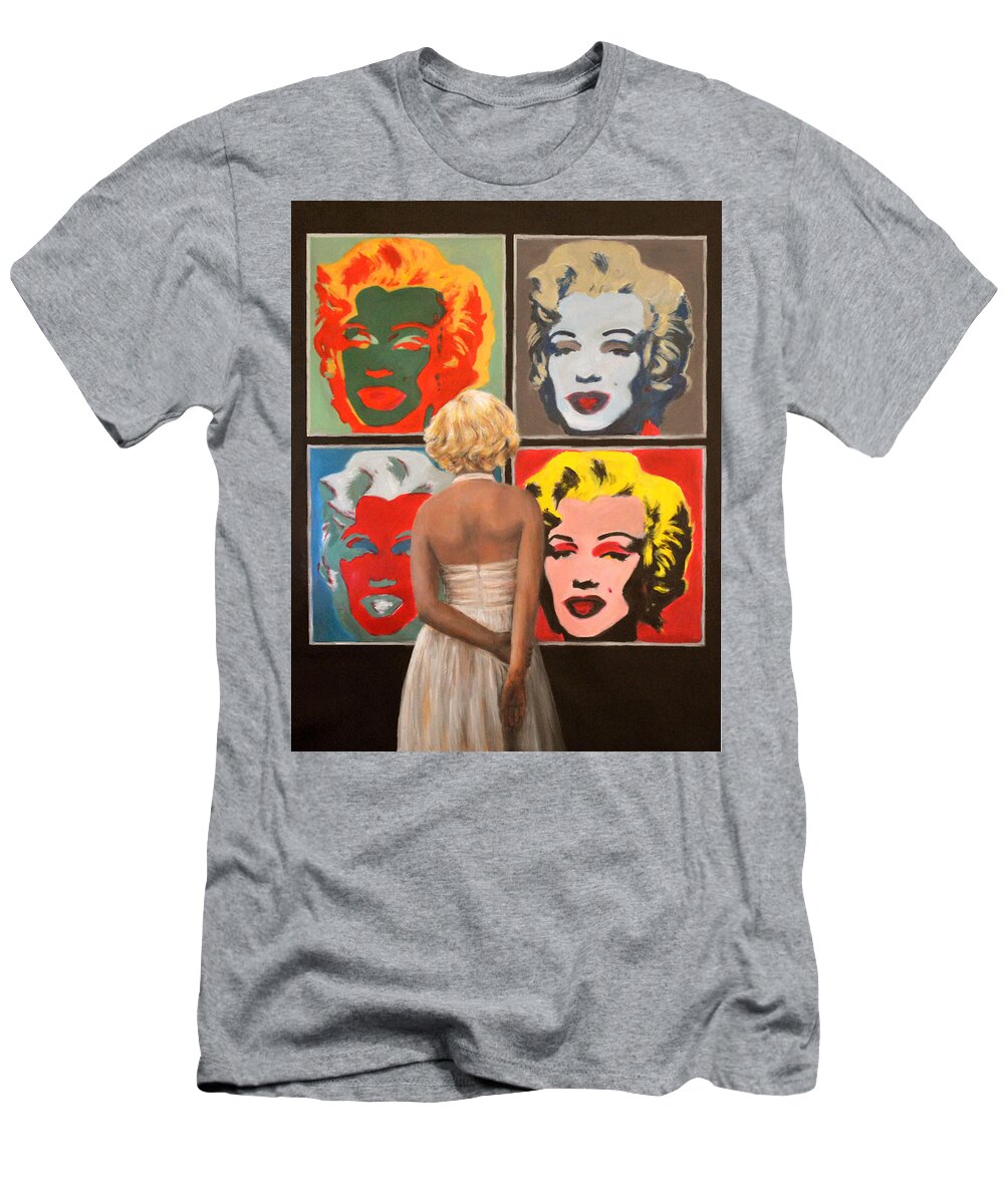  T-Shirt featuring the painting Watching Warhol Monroe by Escha Van den bogerd