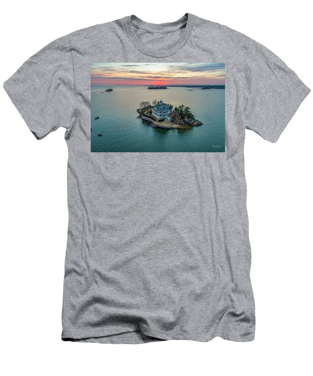 Thimble Islands T-Shirt featuring the photograph Wheeler Island Sunset by Veterans Aerial Media LLC