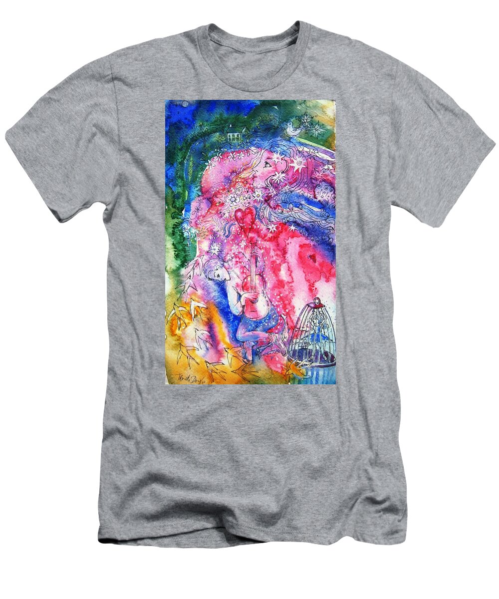  Heart T-Shirt featuring the painting When You Exploded Into My Heart by Trudi Doyle