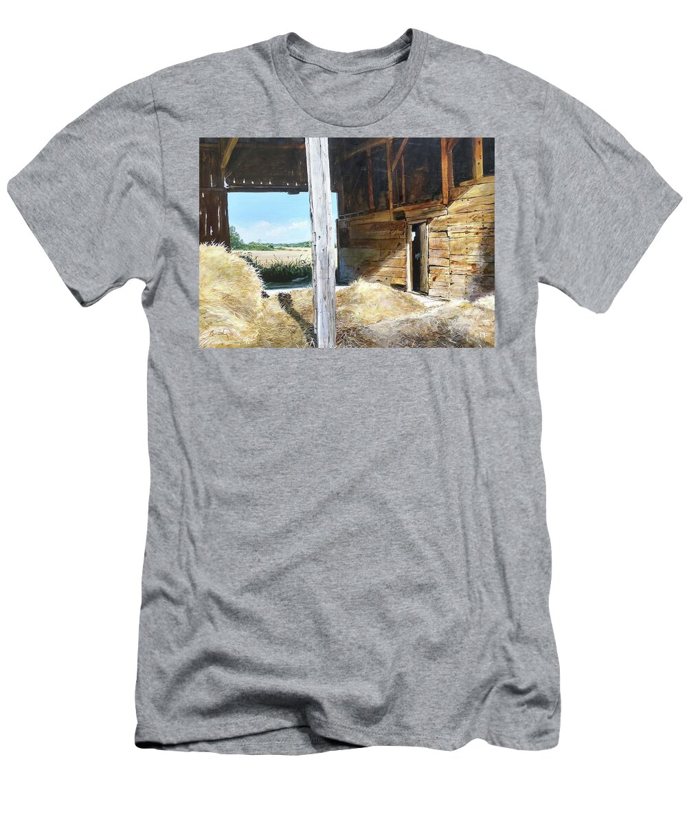 Barn T-Shirt featuring the painting While The Sun Shines by William Brody