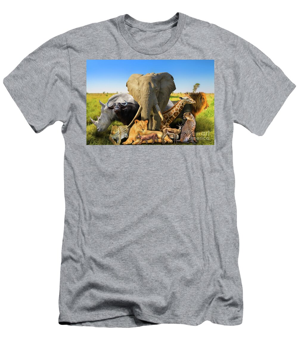 African Animals T-Shirt featuring the photograph Wild african animals background by Benny Marty