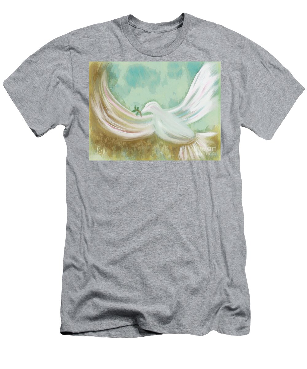 Prophetic T-Shirt featuring the mixed media Wings of Peace by Jessica Eli