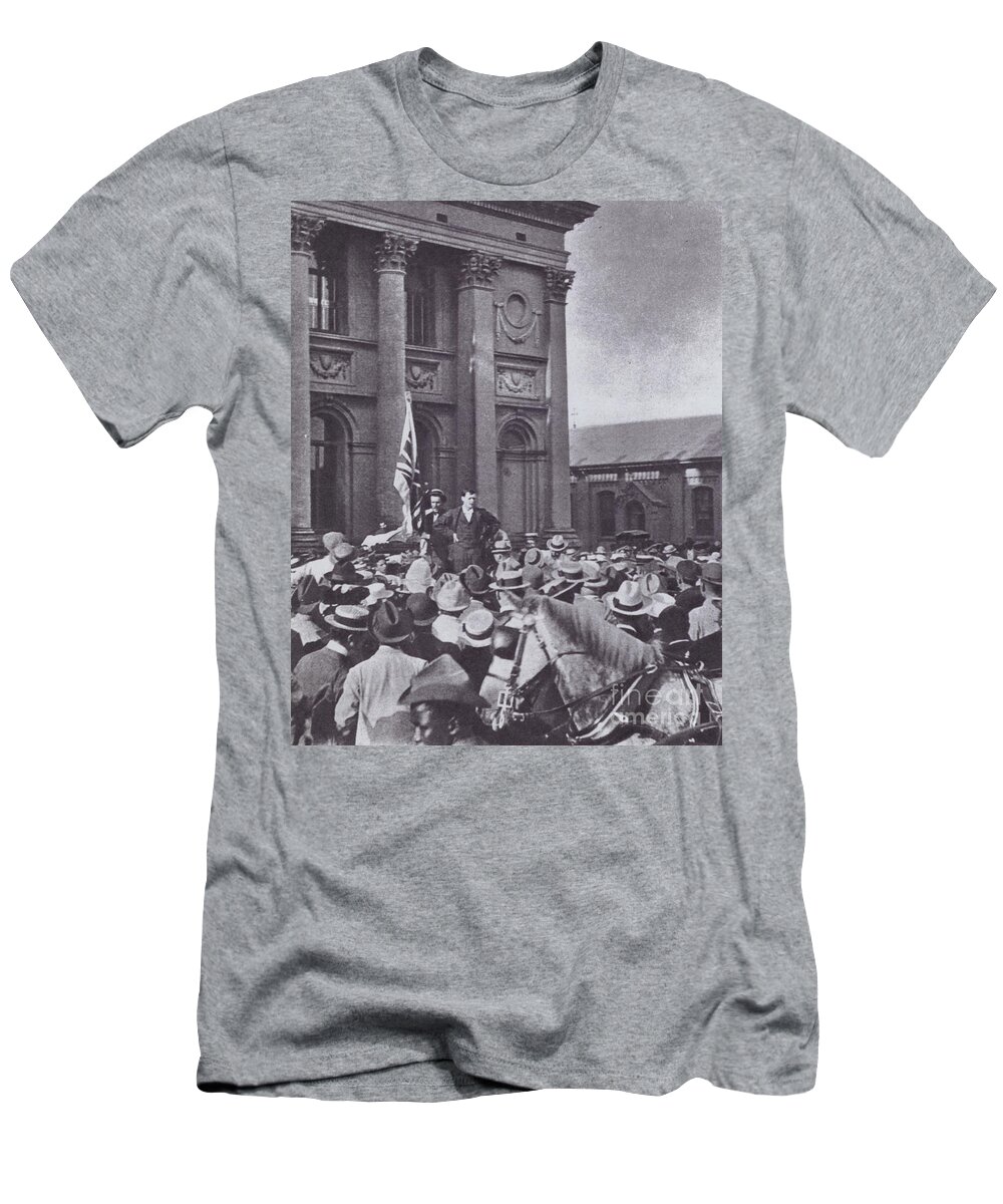 Churchill Winston (1874-1965) T-Shirt featuring the photograph Winston Churchill Addressing A Crowd In Durban, South Africa, In 1899 by English School