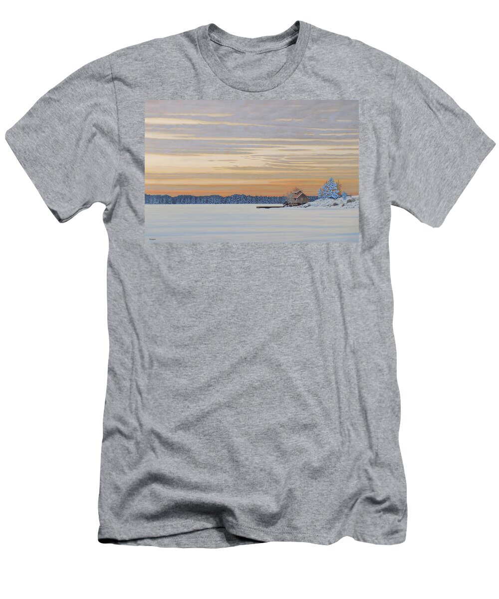 Winter T-Shirt featuring the painting Winters Warm Embrace by Kenneth M Kirsch