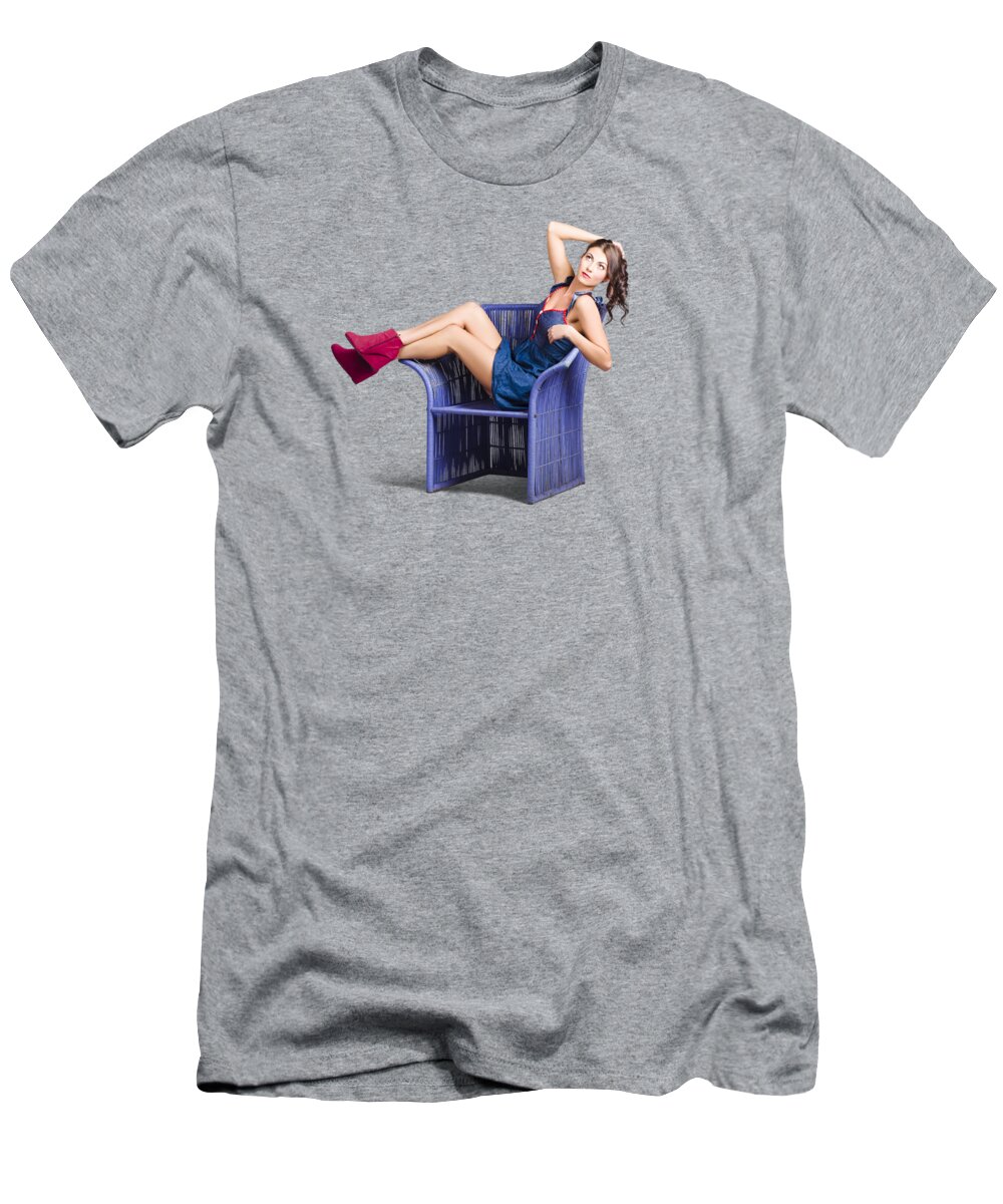 Salon T-Shirt featuring the photograph Woman sitting on a chair by Jorgo Photography