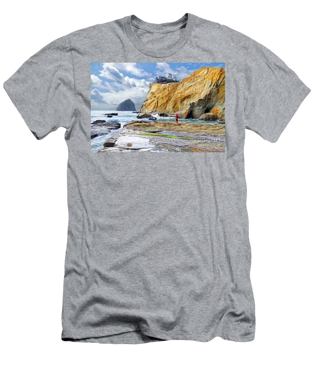 Woman T-Shirt featuring the photograph ocean cliffs Cape Kiwanda Pacific City Oregon USA by Robert C Paulson Jr