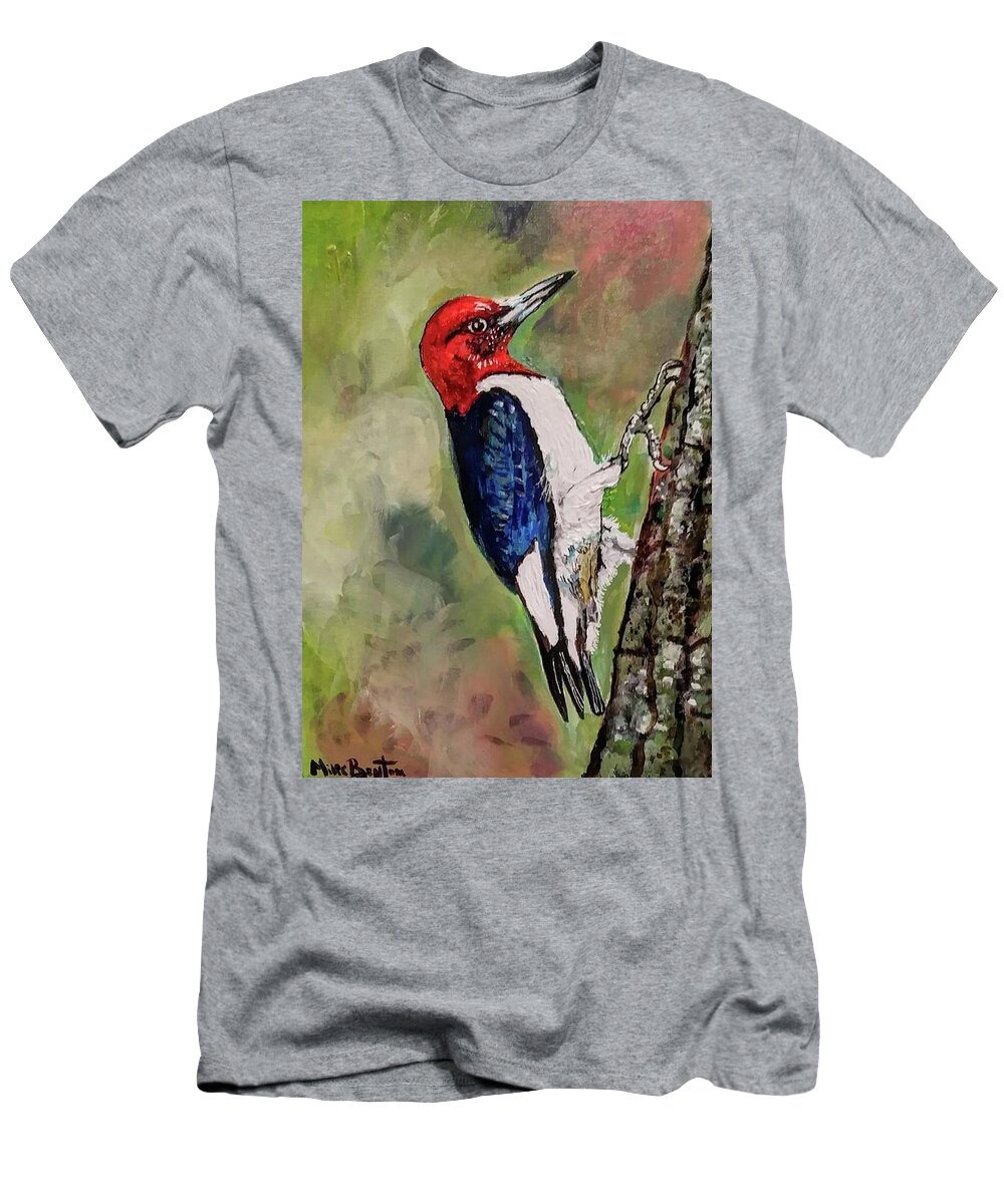 Bird T-Shirt featuring the painting Woodpecker by Mike Benton