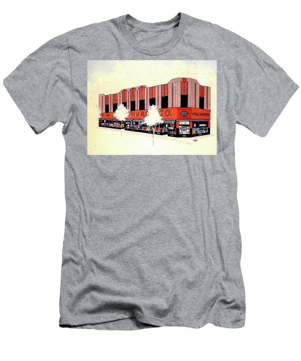 Market Street T-Shirt featuring the painting Woolworth on Market St. by William Renzulli