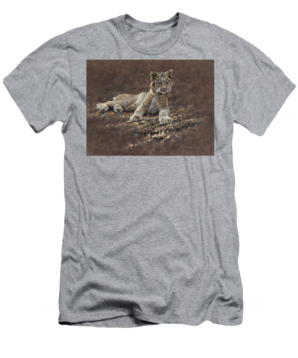 Paintings T-Shirt featuring the painting Young Bobcat by Alan M Hunt by Alan M Hunt