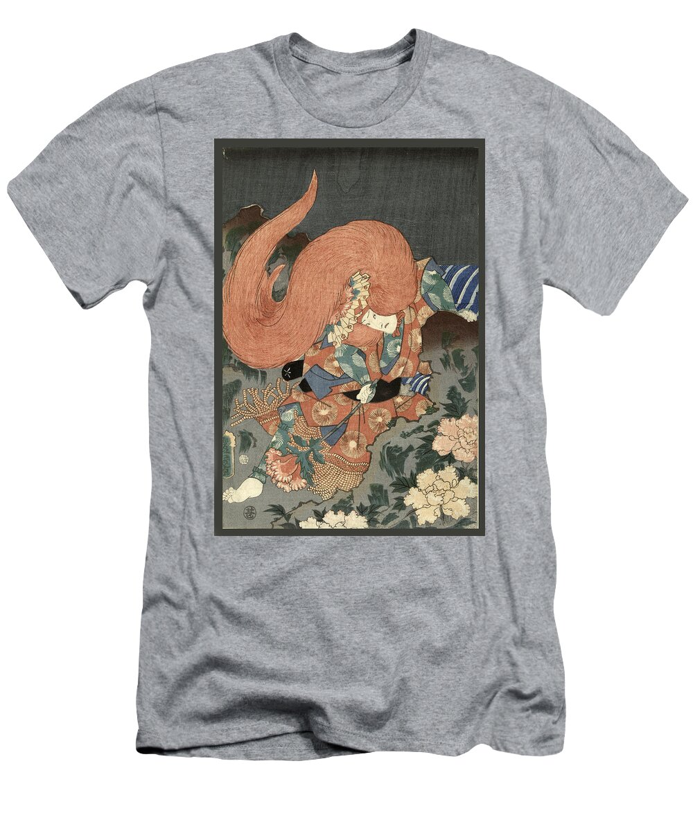 Utagawa Kunisada T-Shirt featuring the drawing Actor as a lion dancer #2 by Utagawa Kunisada