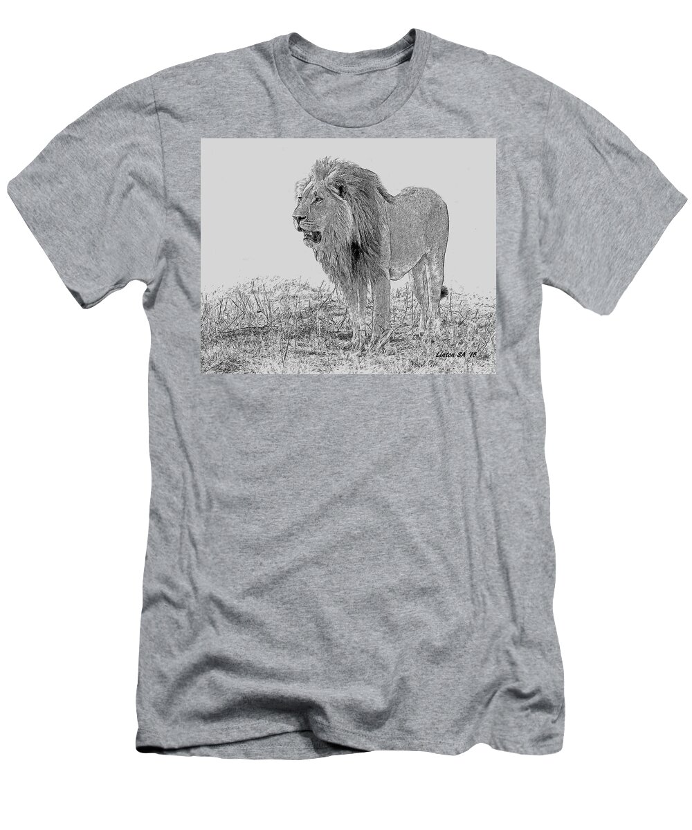 Digital Art T-Shirt featuring the digital art African Lion 2 #1 by Larry Linton