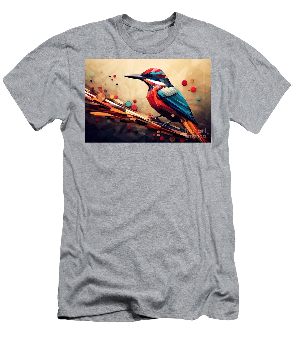 Wren T-Shirt featuring the painting Beautiful abstract geometric woodpecker concept, contemporary co #1 by N Akkash