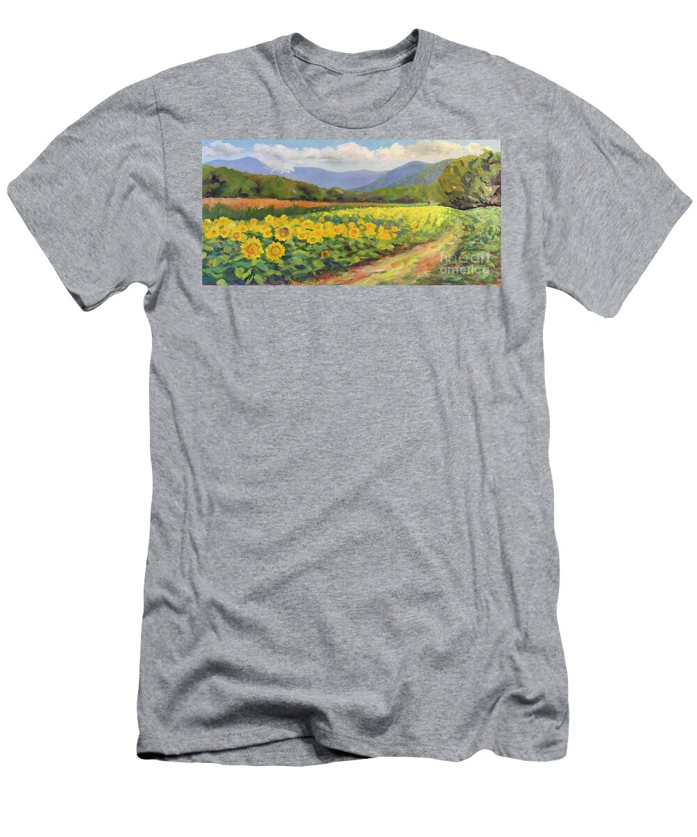 Sunflower T-Shirt featuring the painting Biltmore Sunflowers #1 by Anne Marie Brown