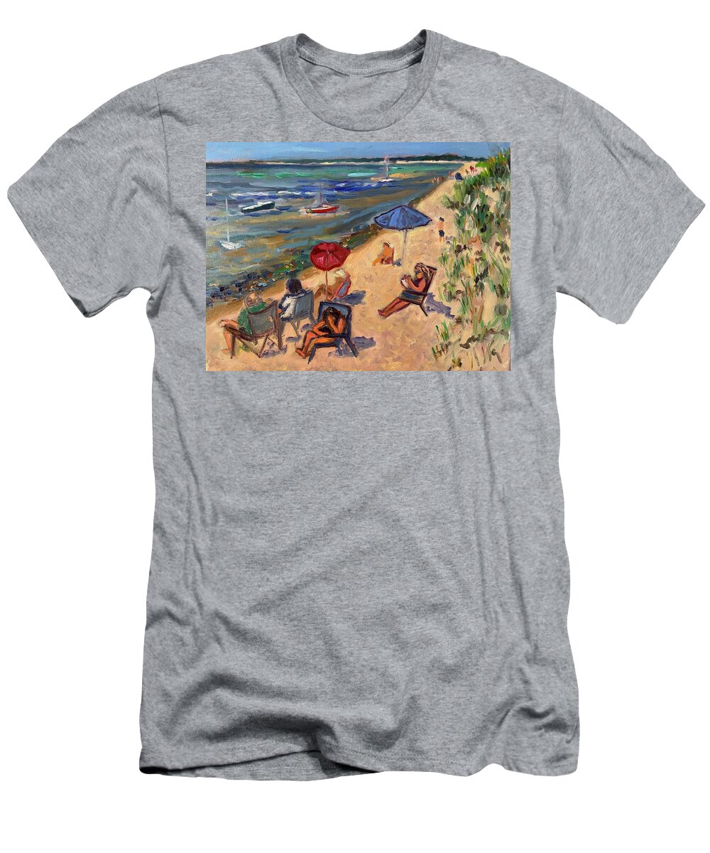 Beach Cape Cod Brewster Bay Summer T-Shirt featuring the painting Brewster beach #1 by Beth Riso