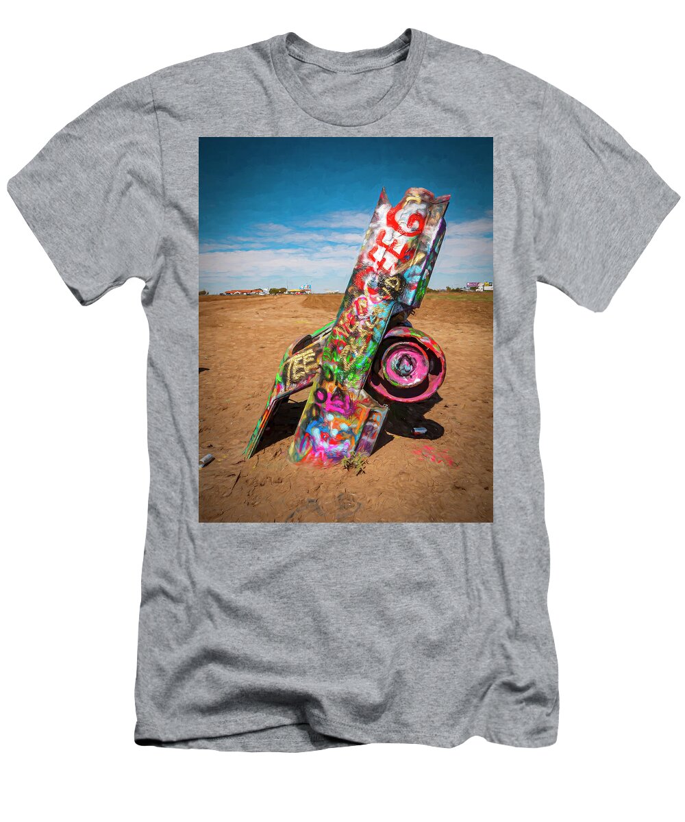 © 2012 Lou Novick T-Shirt featuring the digital art Cadillac Ranch #4 #1 by Lou Novick