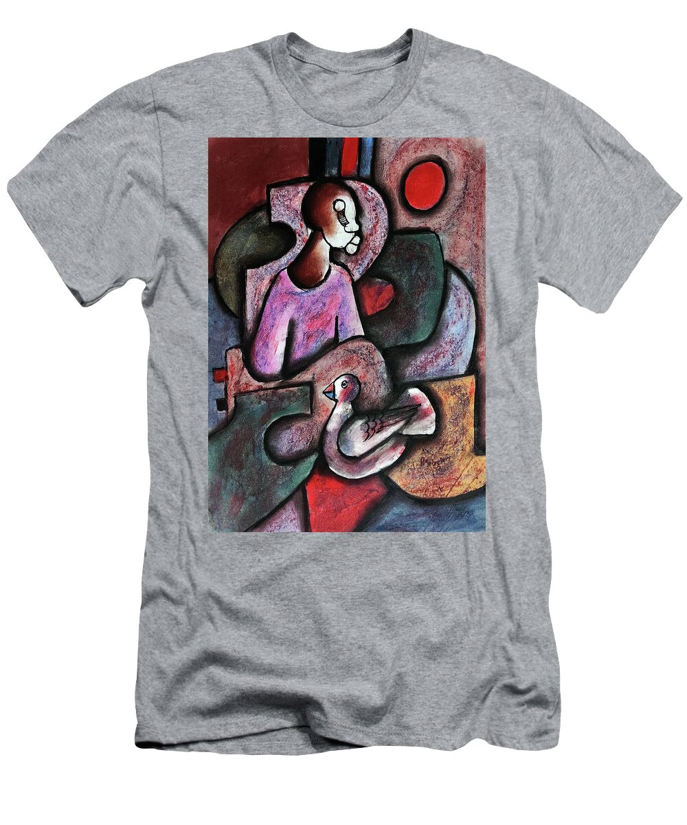 African Art T-Shirt featuring the painting Dove Of Peace by Peter Sibeko 1940-2013