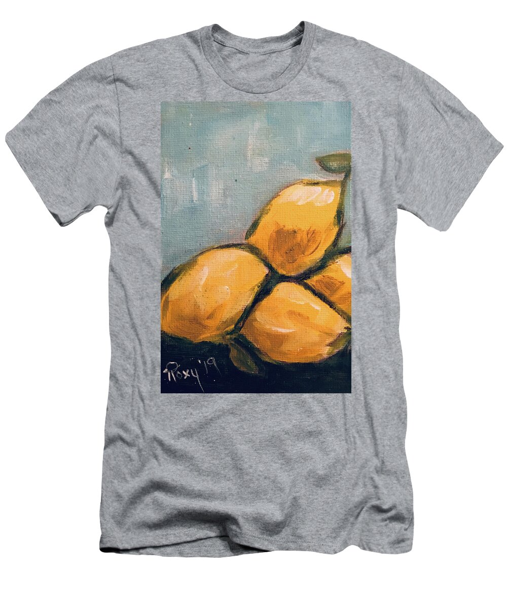 Lemon T-Shirt featuring the painting Lemons from Heaven by Roxy Rich