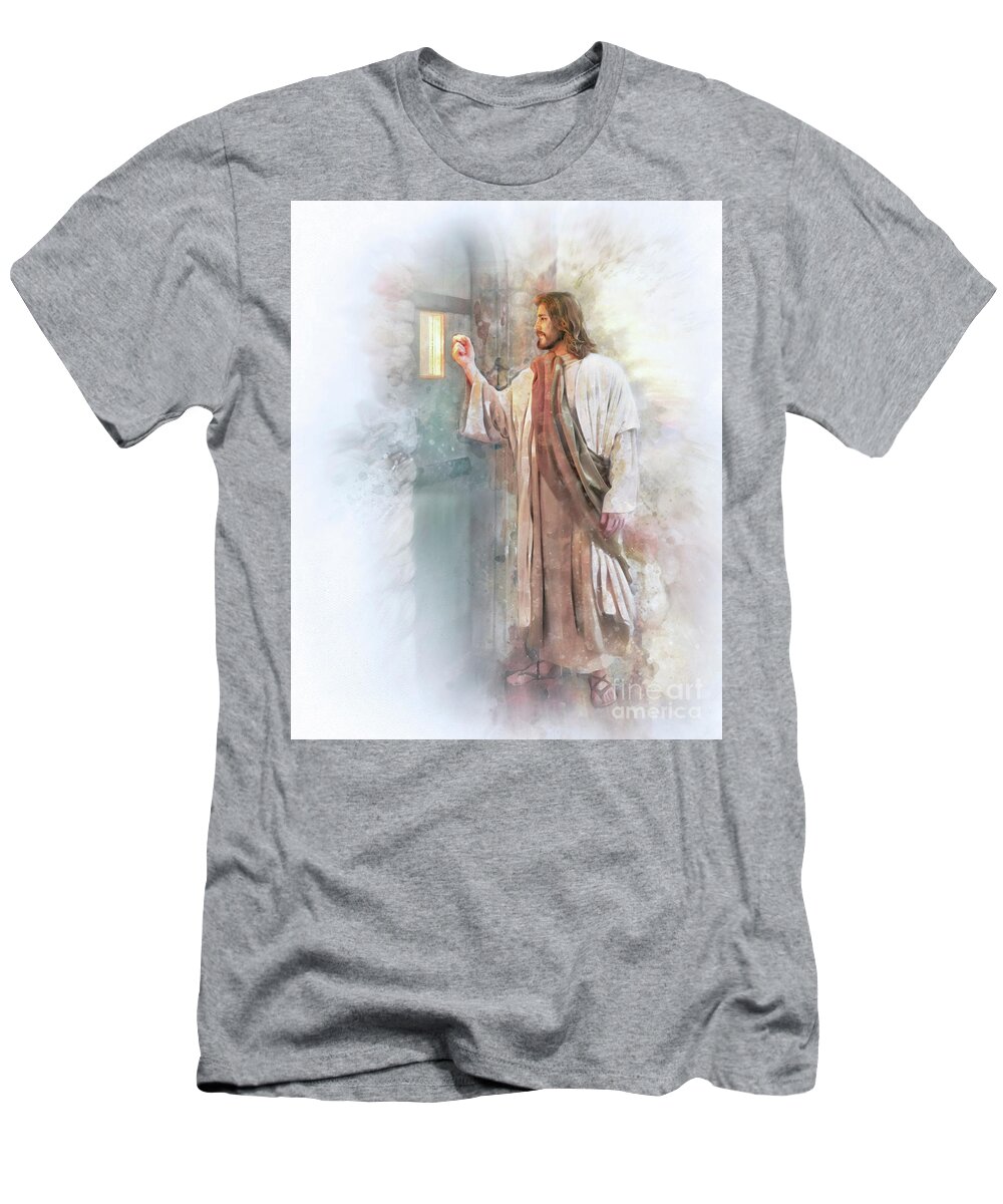 Jesus T-Shirt featuring the painting Let Him In #1 by Greg Olsen