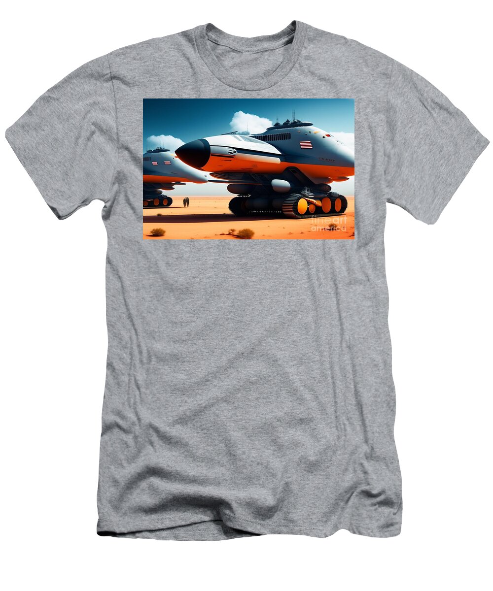 Military T-Shirt featuring the photograph Military aircraft spaceship in space #1 by Boon Mee