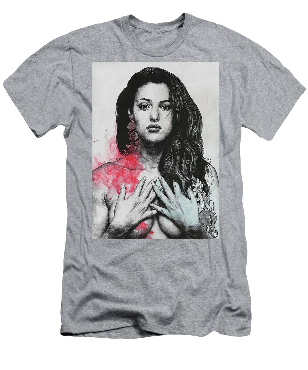 Monica Bellucci T-Shirt featuring the drawing Monica Bellucci #2 by Marco Paludet