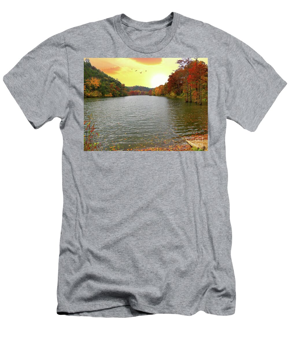Travel T-Shirt featuring the photograph Mountain Fork River in Autumn #1 by On da Raks