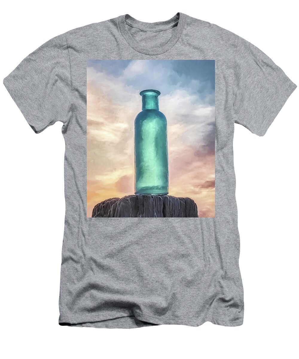 Seaglass T-Shirt featuring the photograph Painterly Seaglass On Piling At Twilight #1 by Gary Slawsky