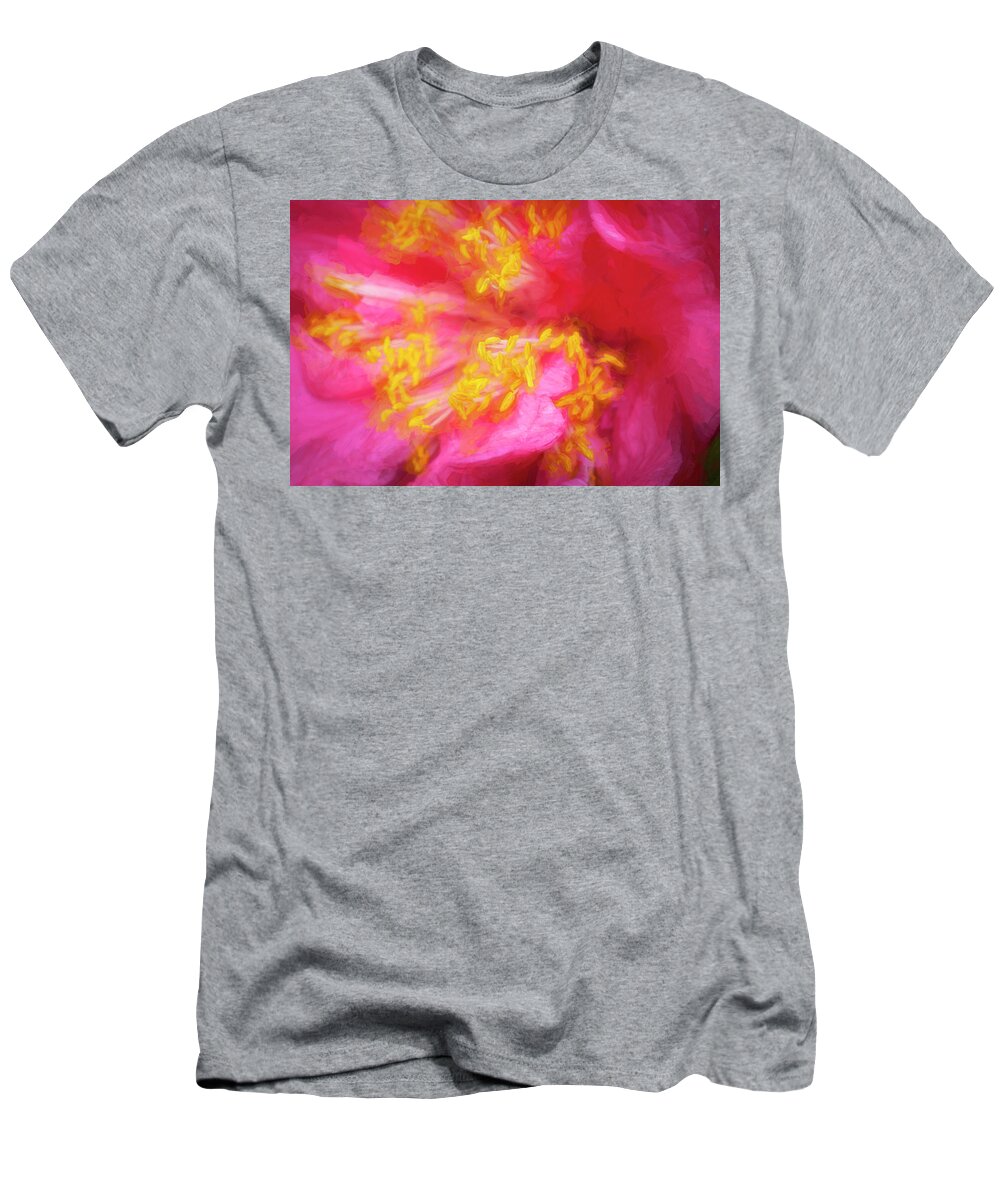 Camellia Abstract T-Shirt featuring the photograph Pink Camellias Japonica Abstract X104 #2 by Rich Franco