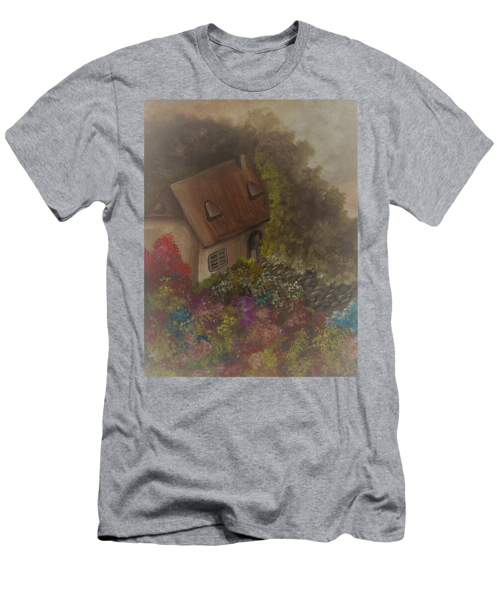 Cottage T-Shirt featuring the painting Spring cottage #1 by Tara Krishna