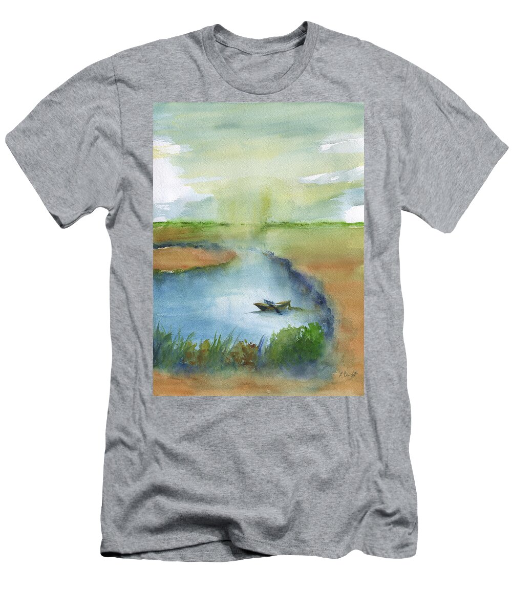 The Empty Boat T-Shirt featuring the painting The Empty Boat #2 by Frank Bright