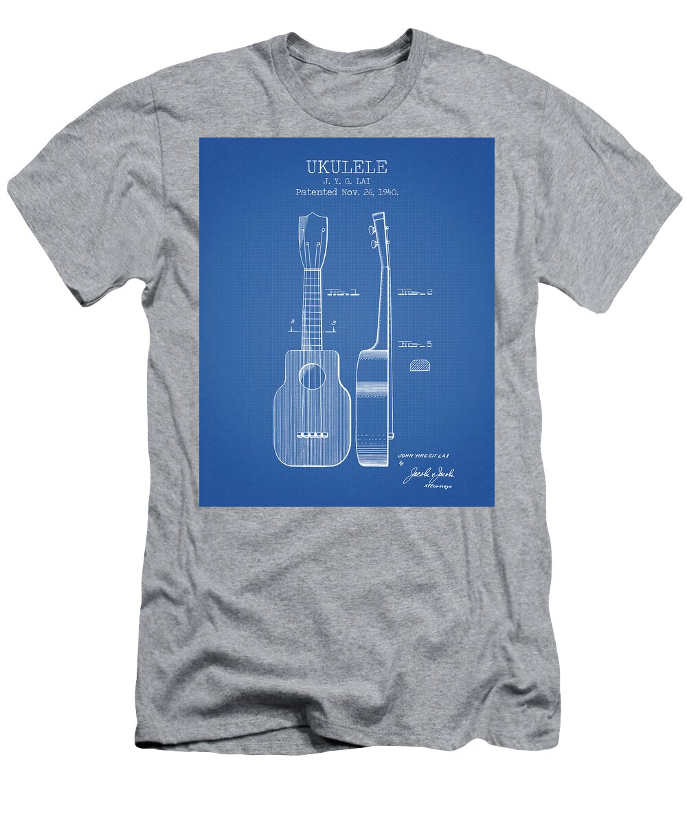 Ukulele Patent T-Shirt featuring the digital art Ukulele blue patent #1 by Dennson Creative