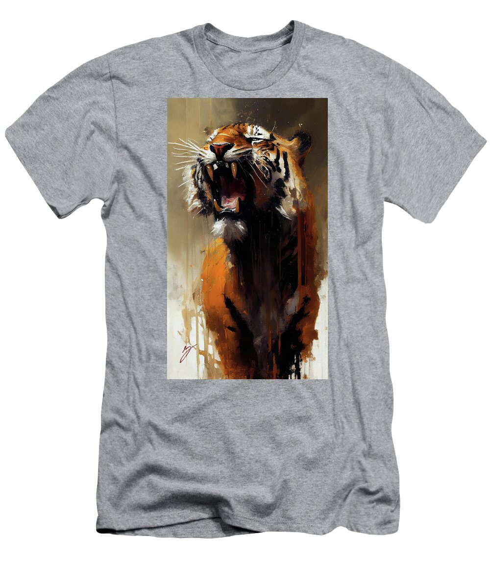 Tiger T-Shirt featuring the painting Untamed Intimidation by Greg Collins