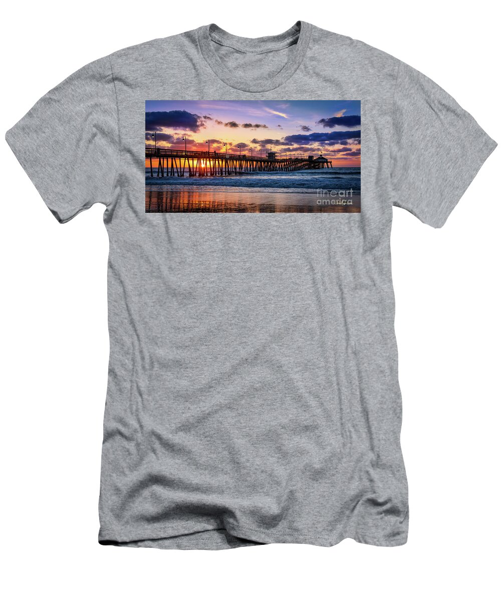 Beach T-Shirt featuring the photograph What Lights a Pier at Sunset #2 by David Levin
