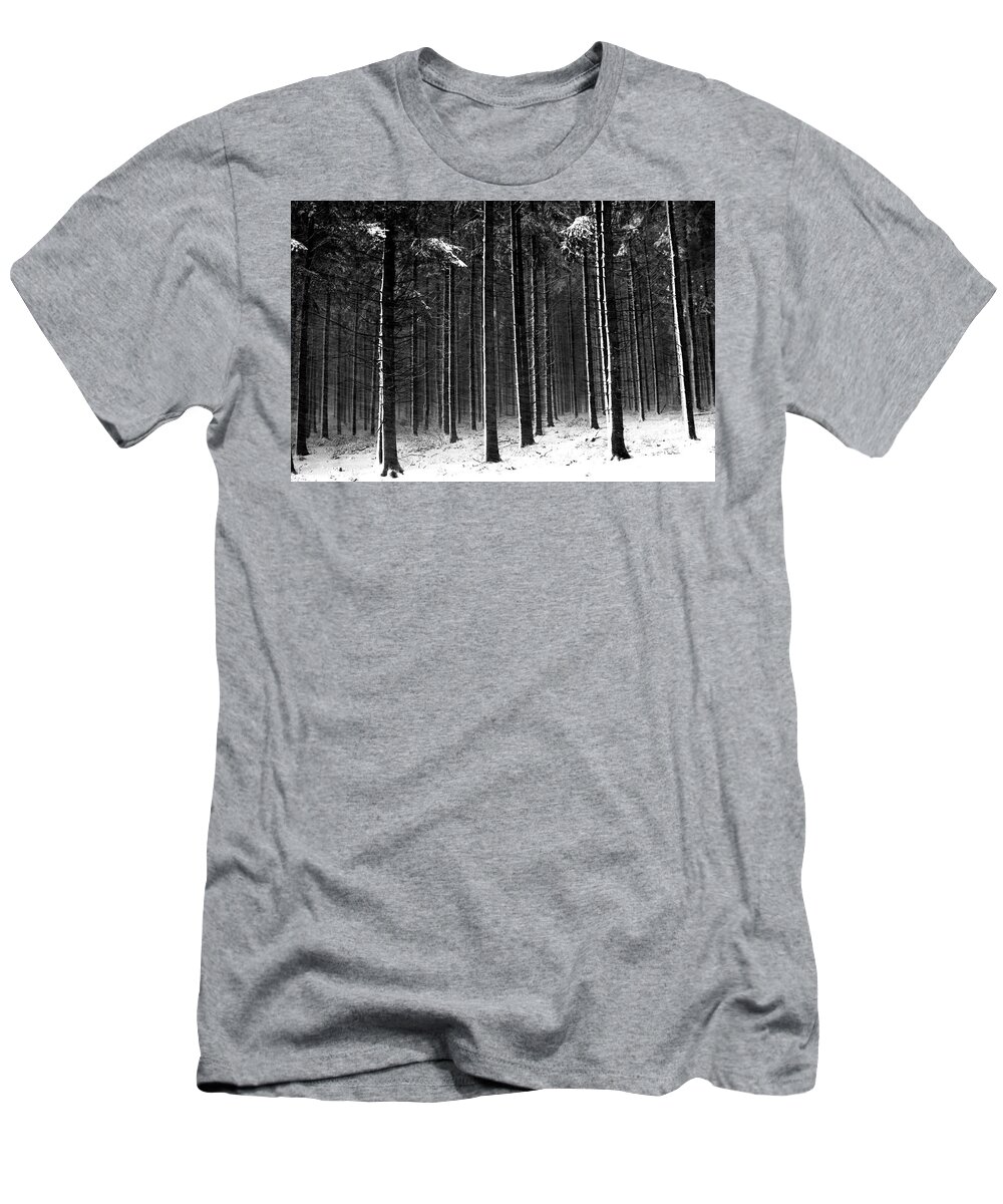 Trees T-Shirt featuring the photograph Winter Woods in Black and White by Robert Dann