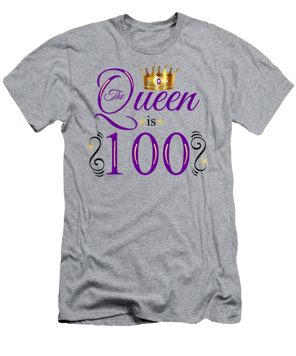 100 T-Shirt featuring the digital art 100th Birthday The Queen is 100 Today Purple by Doreen Erhardt