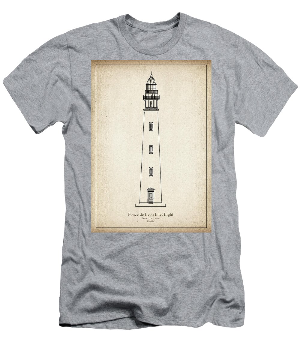Ponce De Leon T-Shirt featuring the drawing Ponce de Leon Inlet Lighthouse - Florida - Drawing #11 by SP JE Art