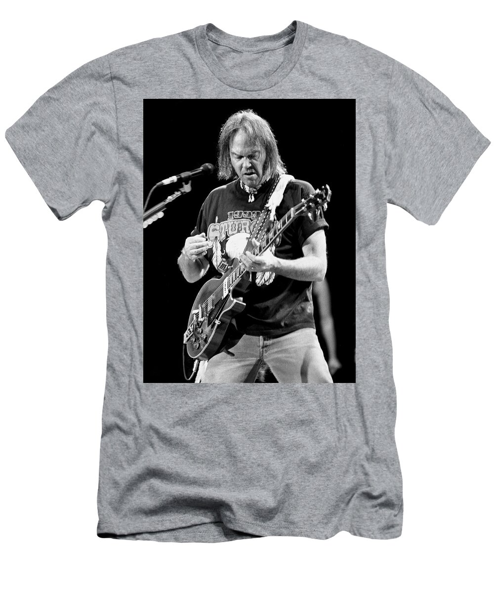 Singer T-Shirt featuring the photograph Neil Young #21 by Concert Photos