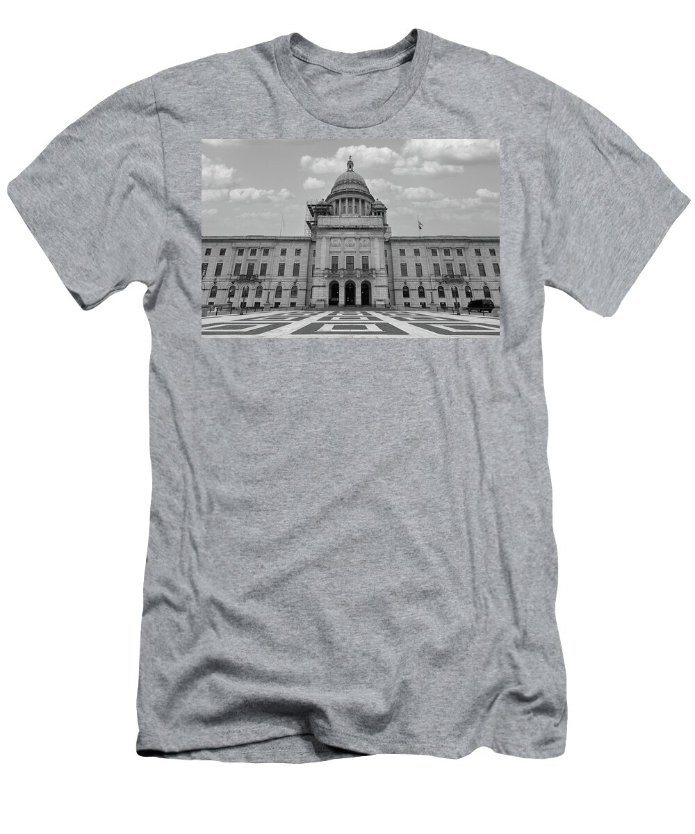 Democrats T-Shirt featuring the photograph Rhode Island state capitol building in black and white by Eldon McGraw