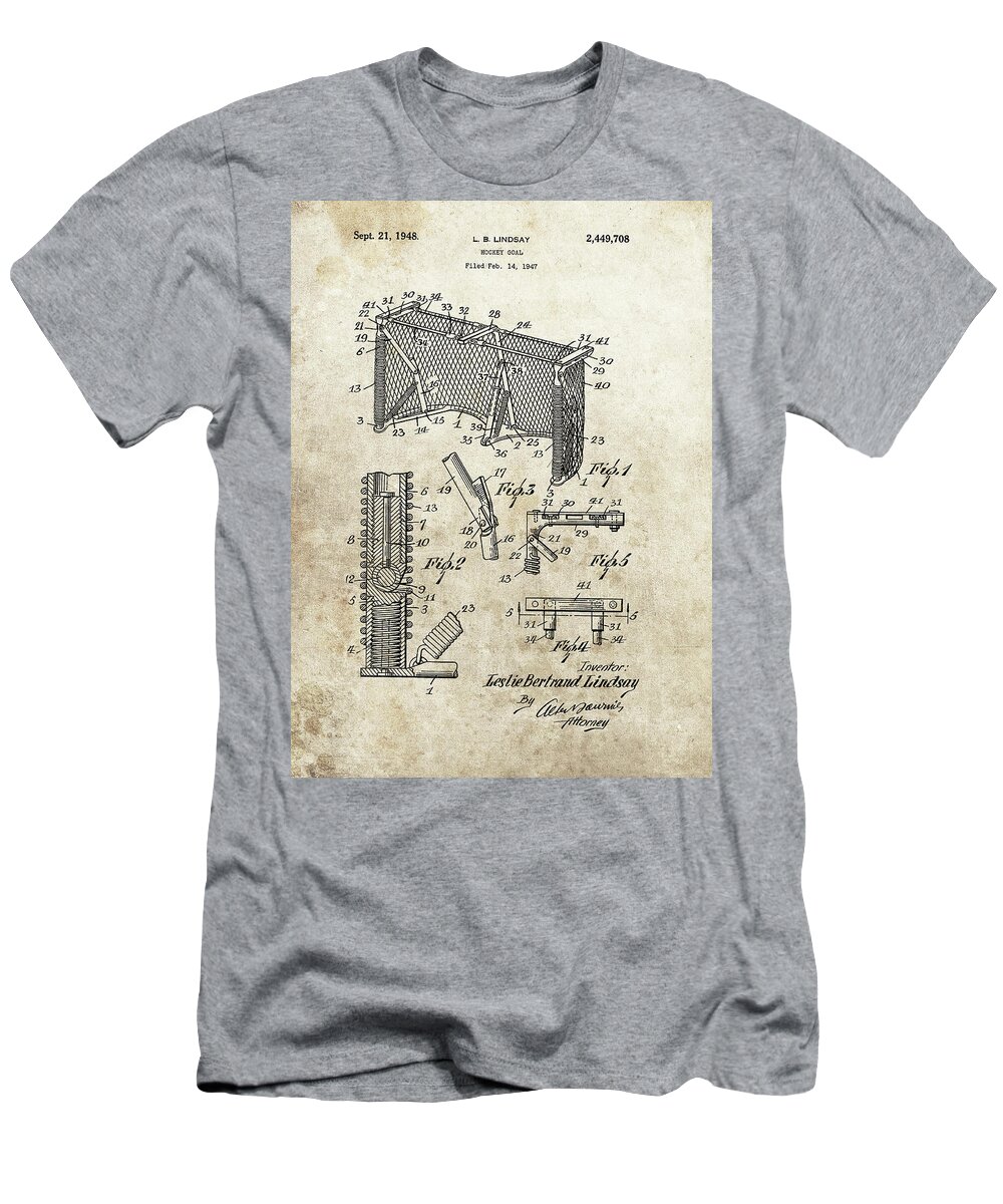 1948 Hockey Goal Patent T-Shirt featuring the drawing 1948 Hockey Goal Patent by Dan Sproul