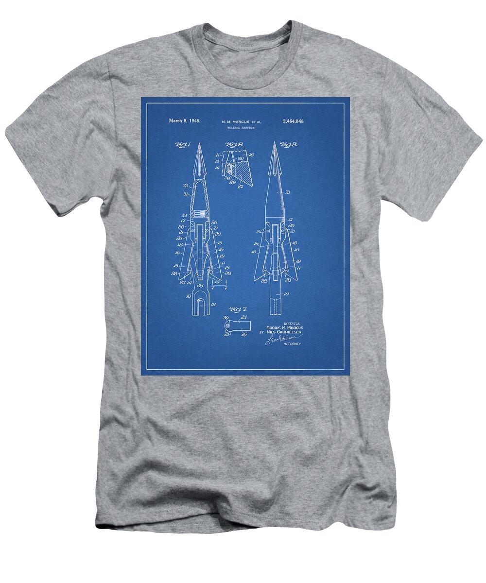 Whale T-Shirt featuring the drawing 1949 Whaling Harpoon Patent Design by Dan Sproul