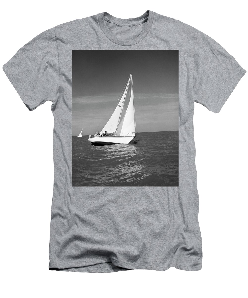 1960s Group Of Five Men Sailing On Large Sailboat T-Shirt by