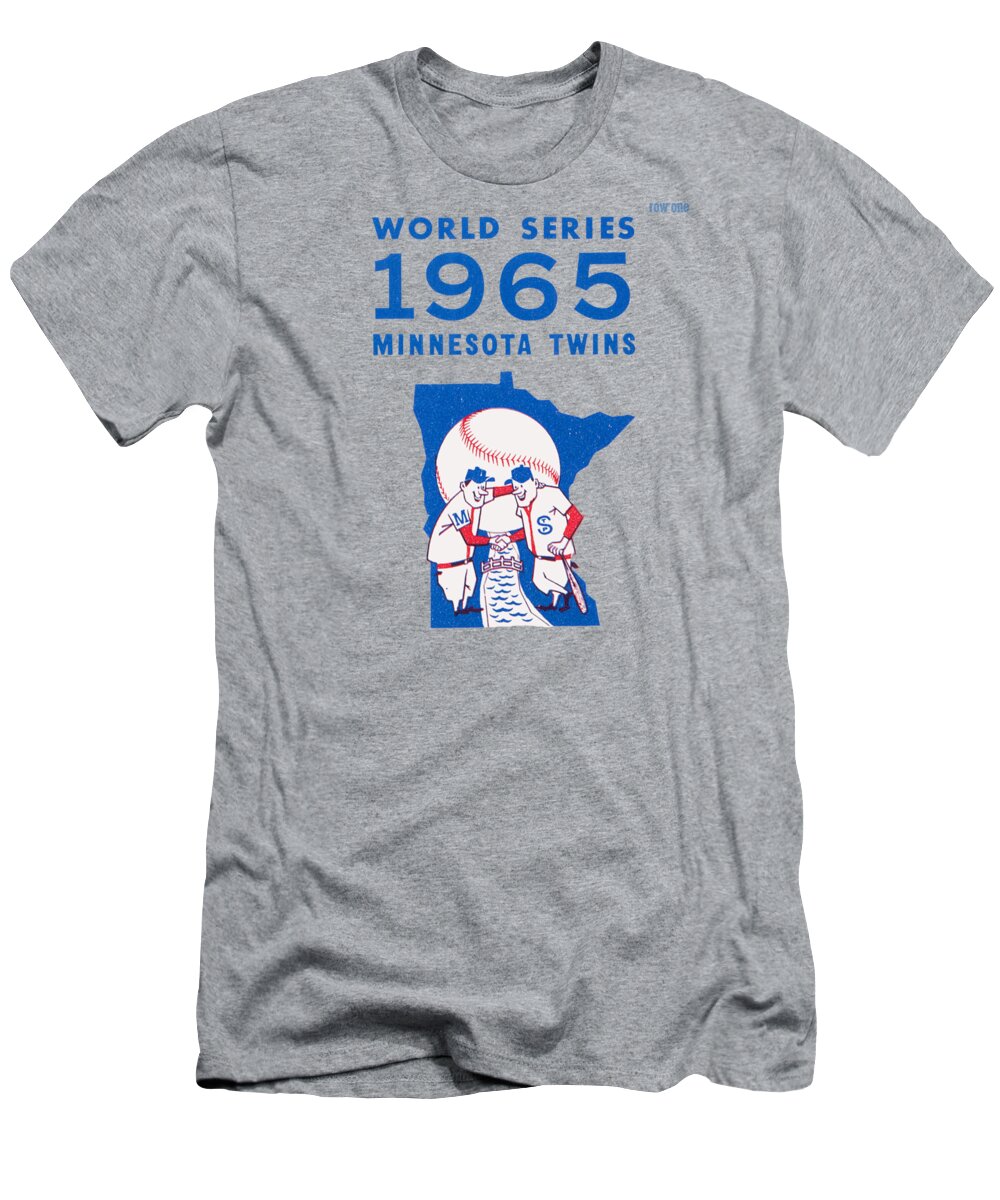 Minnesota T-Shirt featuring the mixed media 1965 Minnesota Twins World Series Art by Row One Brand
