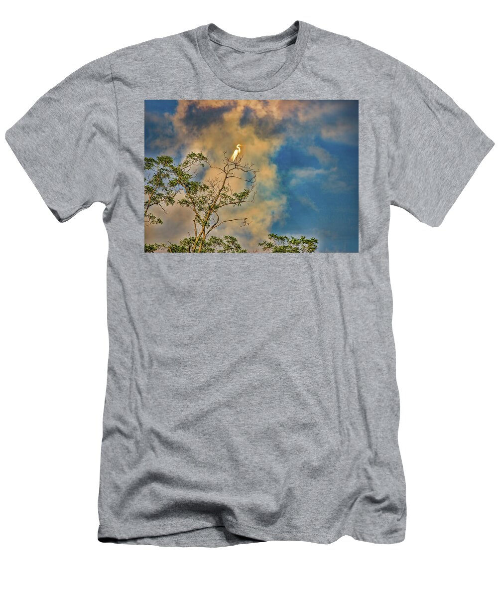 Egret T-Shirt featuring the digital art Egret In A Tree #2 by Cordia Murphy