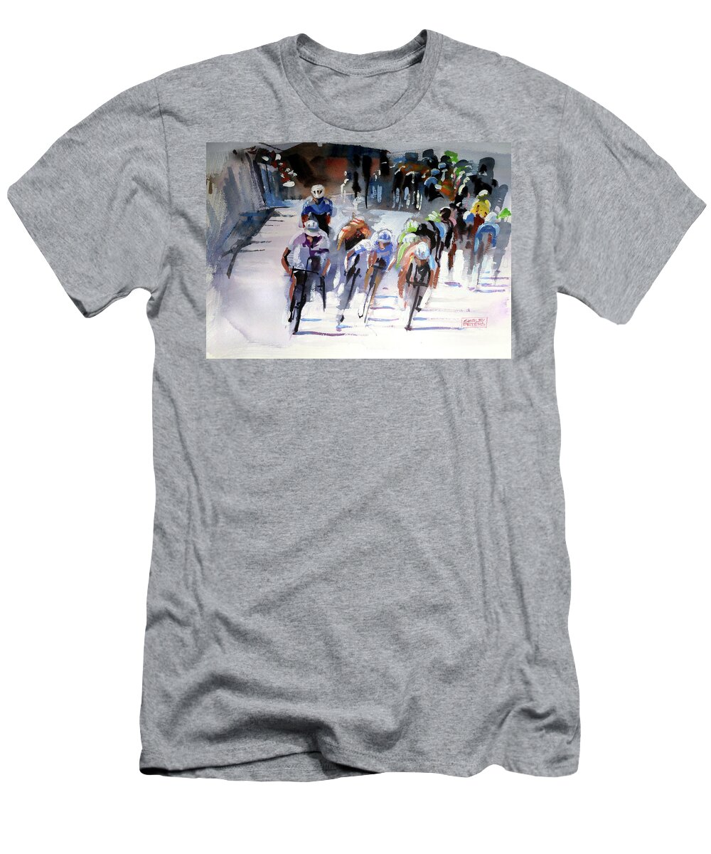 Atmosphere T-Shirt featuring the painting Racing Le Tour #3 by Shirley Peters