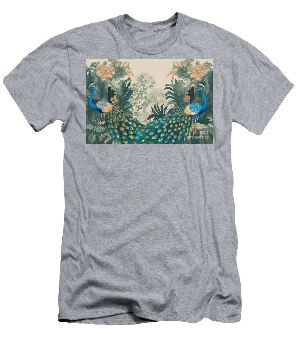 Abstract T-Shirt featuring the painting Traditional mughal garden, forest, peacock pattern vector #2 by N Akkash
