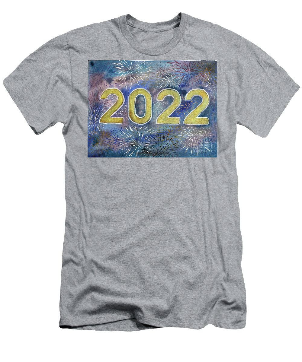 2022 T-Shirt featuring the painting 2022 Fireworks by Lisa Neuman